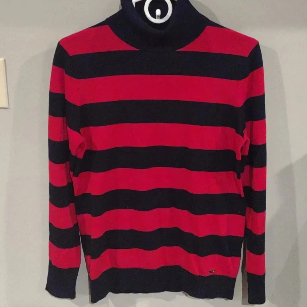 Tommy Hilfiger women's medium red black stripe turtleneck sweater